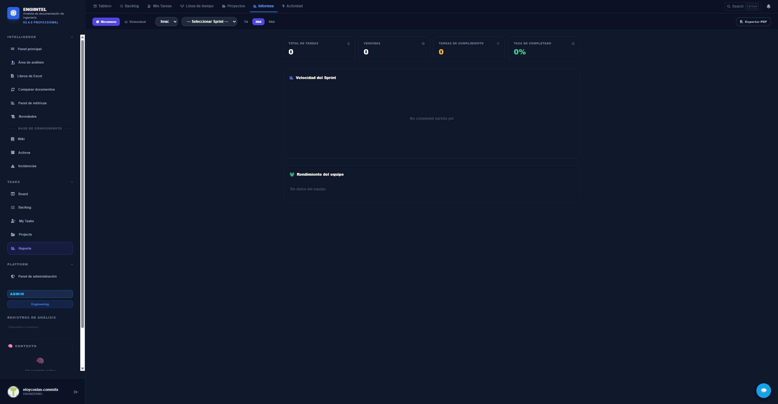EngiIntel Reports view showing generated compliance and project reports